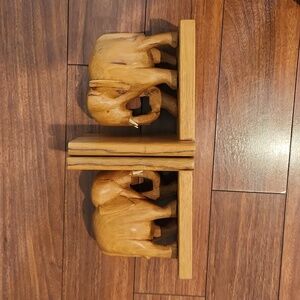 Antique Wooden Elephant Bookends